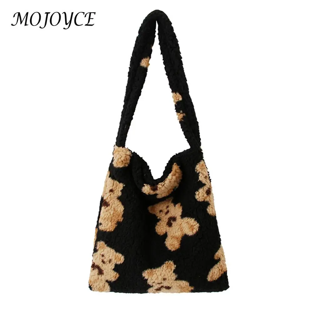 

Female Plush Fluffy Bear Pattern Shoulder Bag Women Large Casual Top-Handle Bag for Women Fashionable Decoration