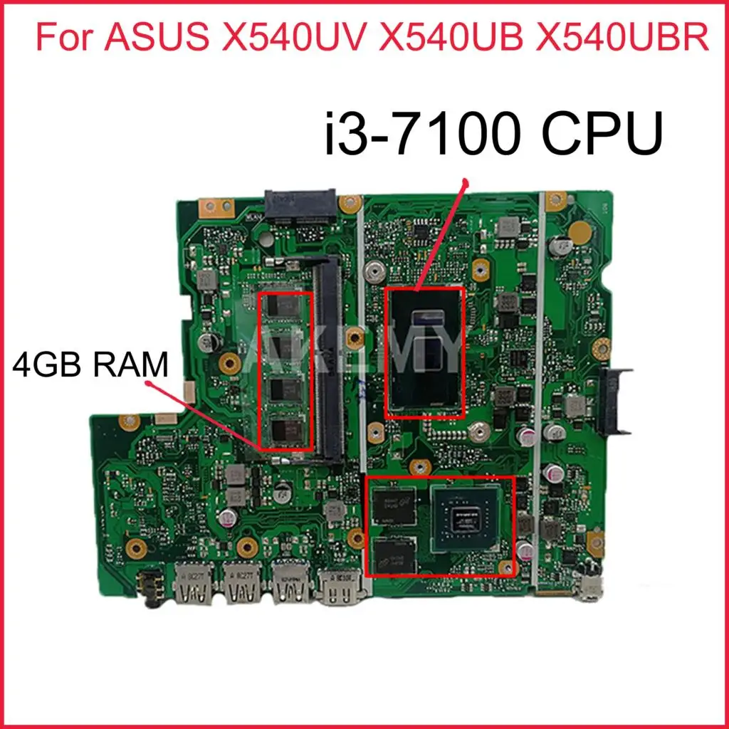 

Материнская плата для ноутбука ASUS X540UV X540UB X540UBR, материнская плата с процессором i3-7100, 4 Гб ОЗУ