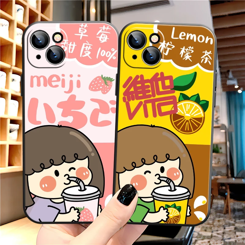 

Trendy Milk Tea Phone Case For iPhone 13 12 11 Pro MAX X XR XS MAX 6 7 8 Plus SE 2020 13 12 Mini Carcasa Back Cover Soft Drink