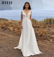 japheth long elegant wedding dress 2022 boho chiffon lace cap sleeve bridal gown beach white ivory custom vestido de noiva