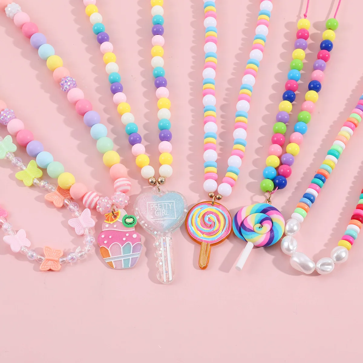 

Necklace For Children Color Acrylic Butterfly Beads Candy Pendant Kids Necklace Set Kids Gift