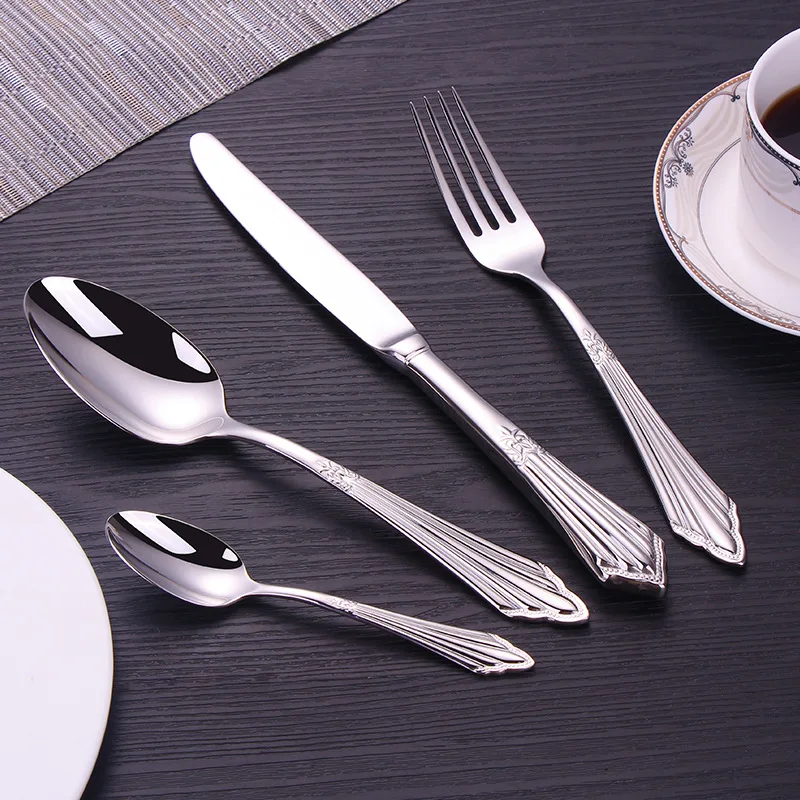

Western Dinnerware Set 24pcs 304 Stainless Steel Luxury Handle Cutlery Dinner Knife Fork Spoon Teaspoon Silver Tableware Set