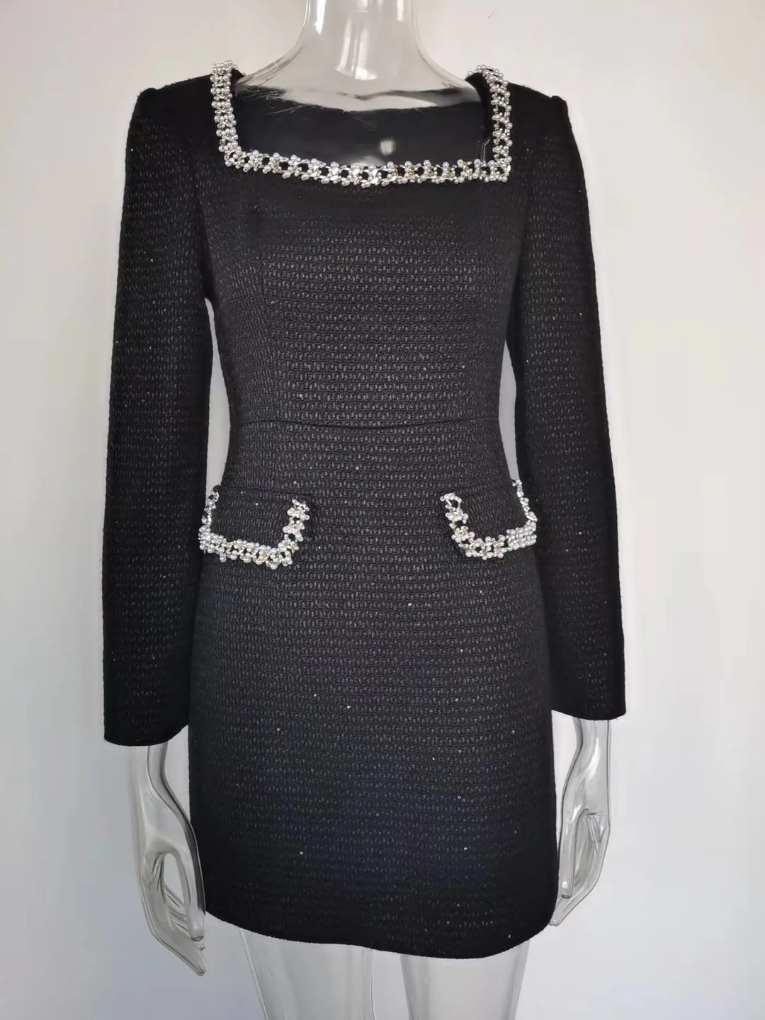 traf 2024 женское элегантное платье шерстяной корсет с бисером офисное одежда y2k