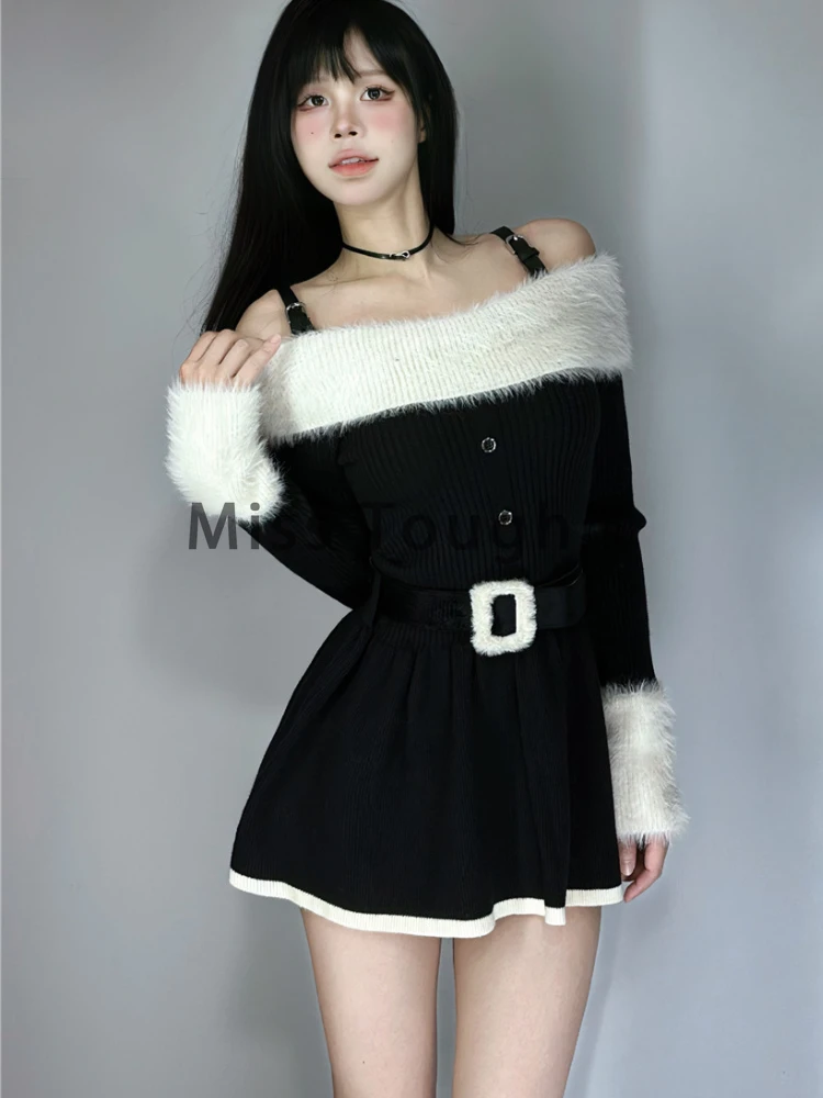 Осеннее Элегантное трикотажное платье женское винтажное модное мини-платье с