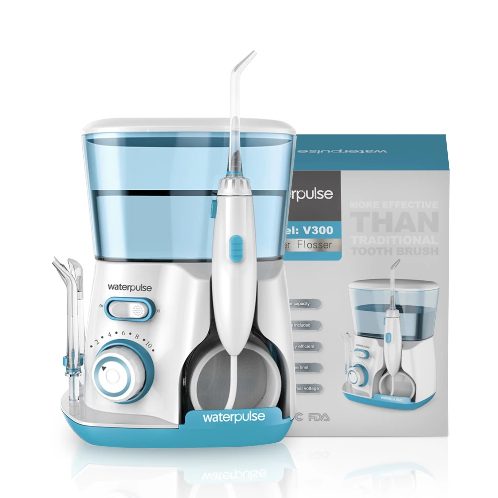 

Waterpluse Oral Irrigator Water Flosser Teeth Cleaner Dental 800ML Household Pulse Removal Tooth Pick With 5 Nozzles Jet Tips