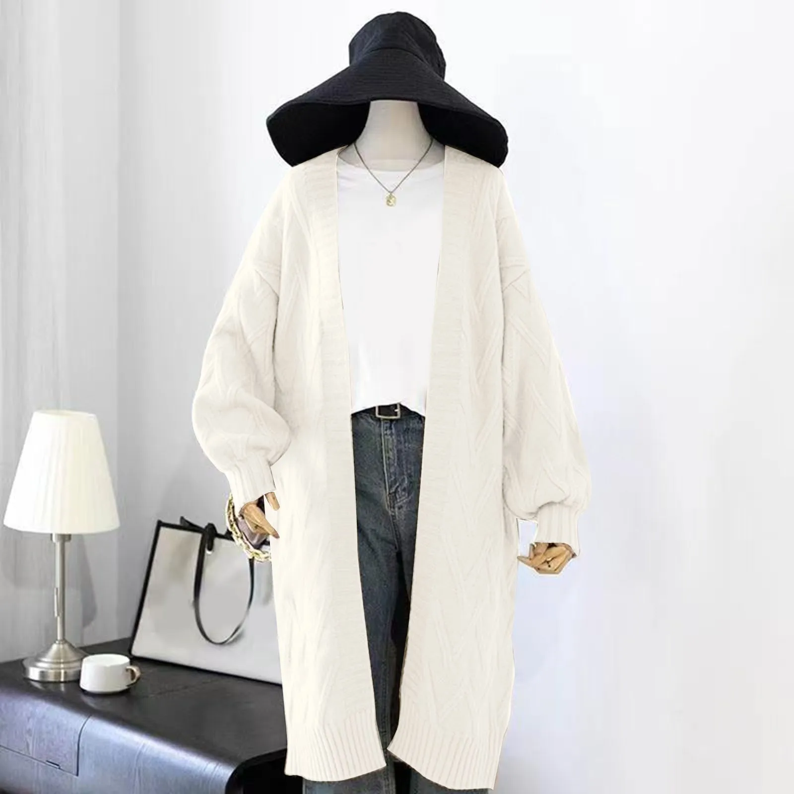 

Женский длинный вязаный кардиган, Модный Свитер оверсайз в Корейском стиле с рукавами-фонариками, Теплые повседневные шикарные Джемперы, 2023