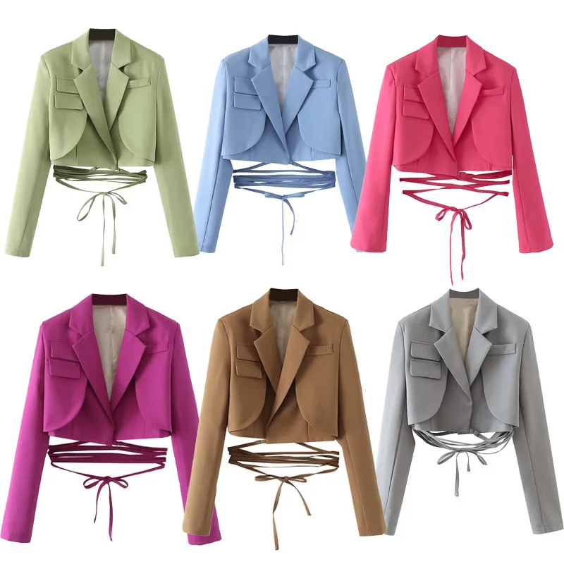 

Женский модный однотонный короткий Блейзер с поясом