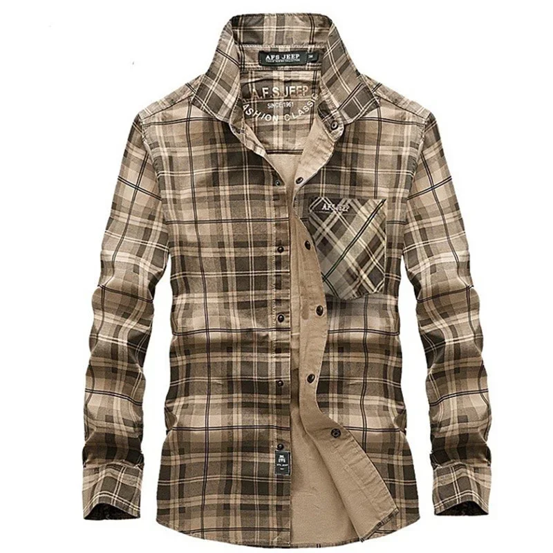 Мужская клетчатая дышащая уличная рубашка с длинным рукавом топы из 100% хлопка