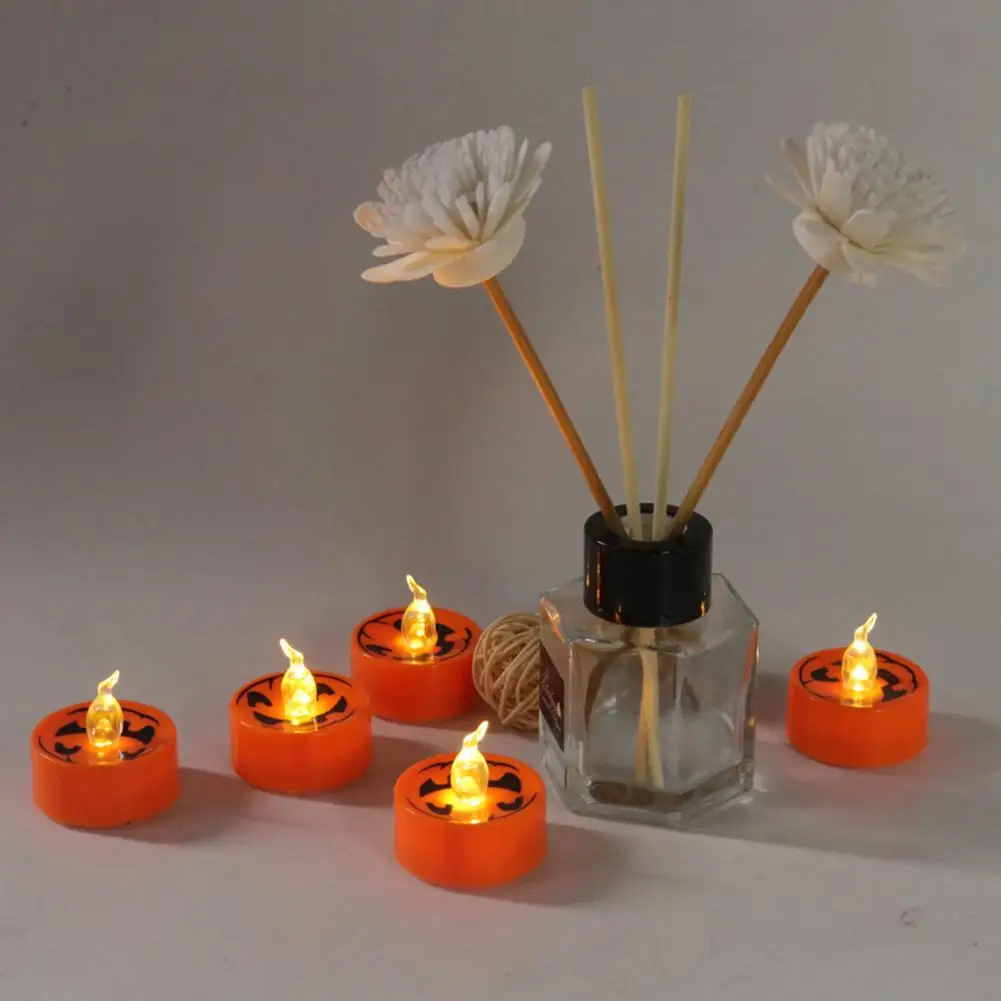 

12pcs/box Halloween Pumpkin Electronic Candle Lights Ghost Face Flameless Led Candle Light For Halloween Party Decoration