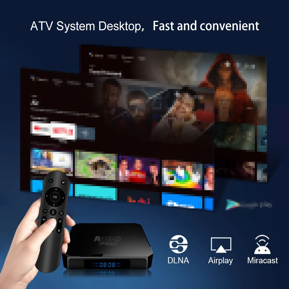 2024 Последняя обновление ATV Android TV Box M98 PRO Set-Top HD 4K 2 ГБ 16 WIFi 6 4G 5G BT H313 Медиаплеер