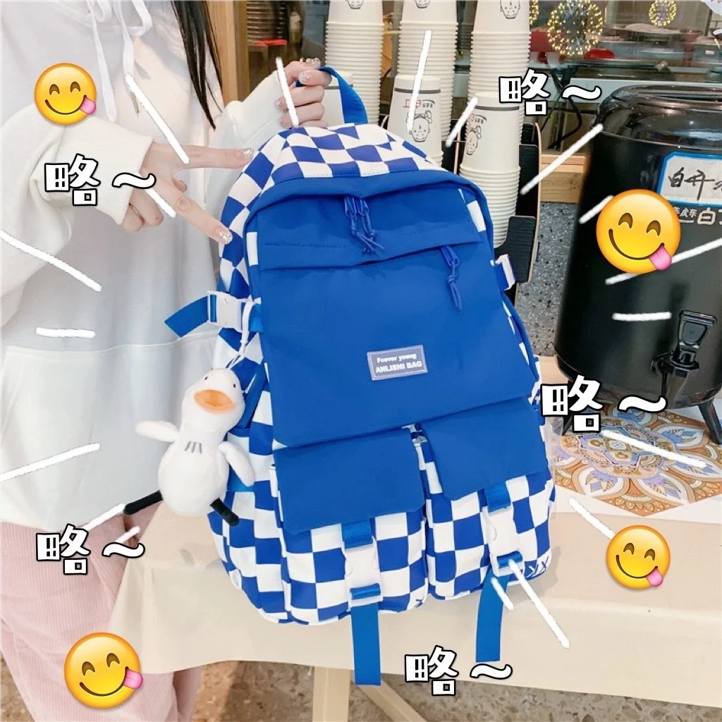 

Школьный ранец для женщин 2022 Корейская версия Новый вместительный рюкзак для шахматной доски с двойным плечом мужская сумка для младшей и с...