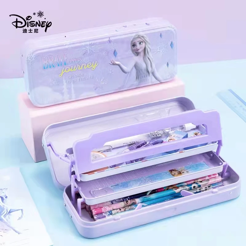 Disney Frozen Carton Pencil Case for Girls Elsa Anna Student Elsa Anna Double Stationery Box Large Capacity School Bags Mochila
