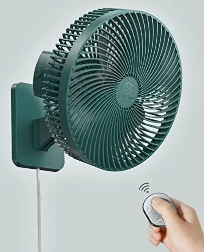 

8 Inch Small Mounted Fan with Remote Control,AC/DC(12V), 90°Oscillating, 4 Speeds, Timer, Adjustable Tilt, 70-Inches Cord Ultr