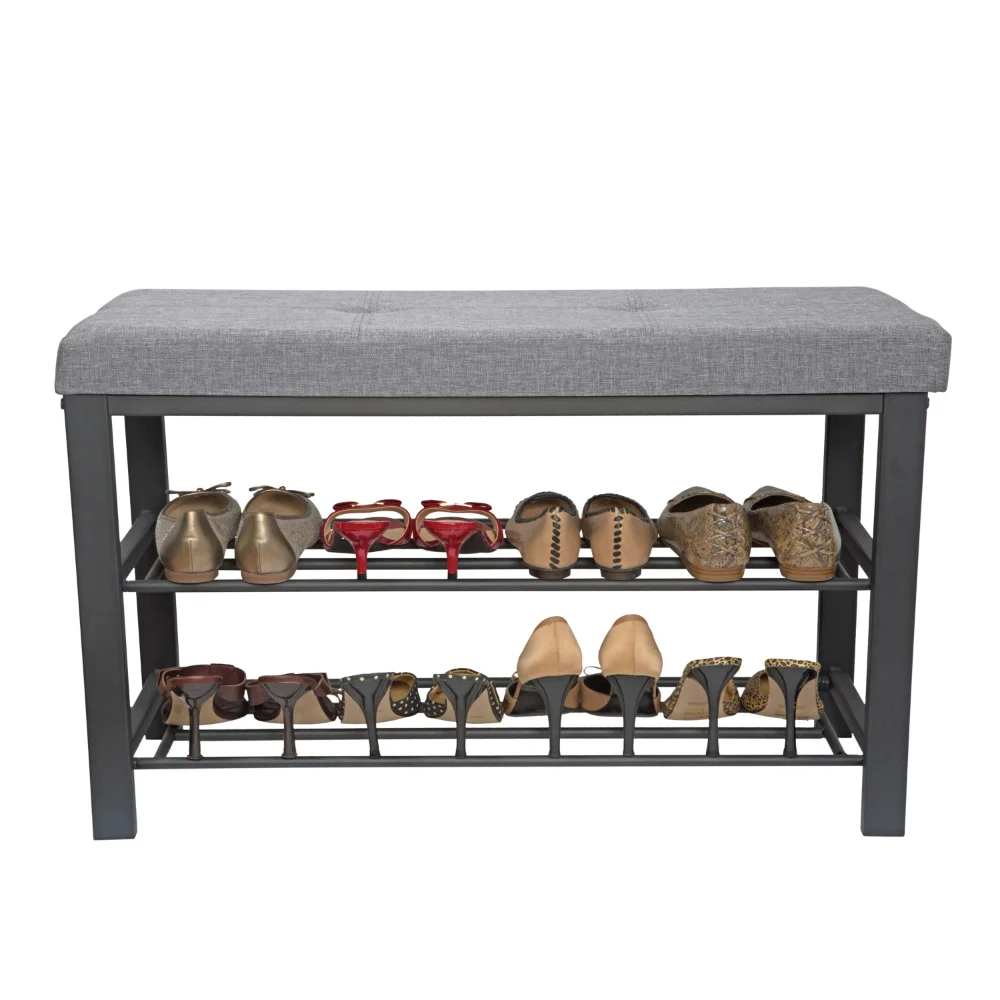 

Entryway Bench with 2 Tier Shoe Storage in Grey Home Furniture Shoe Cabinets