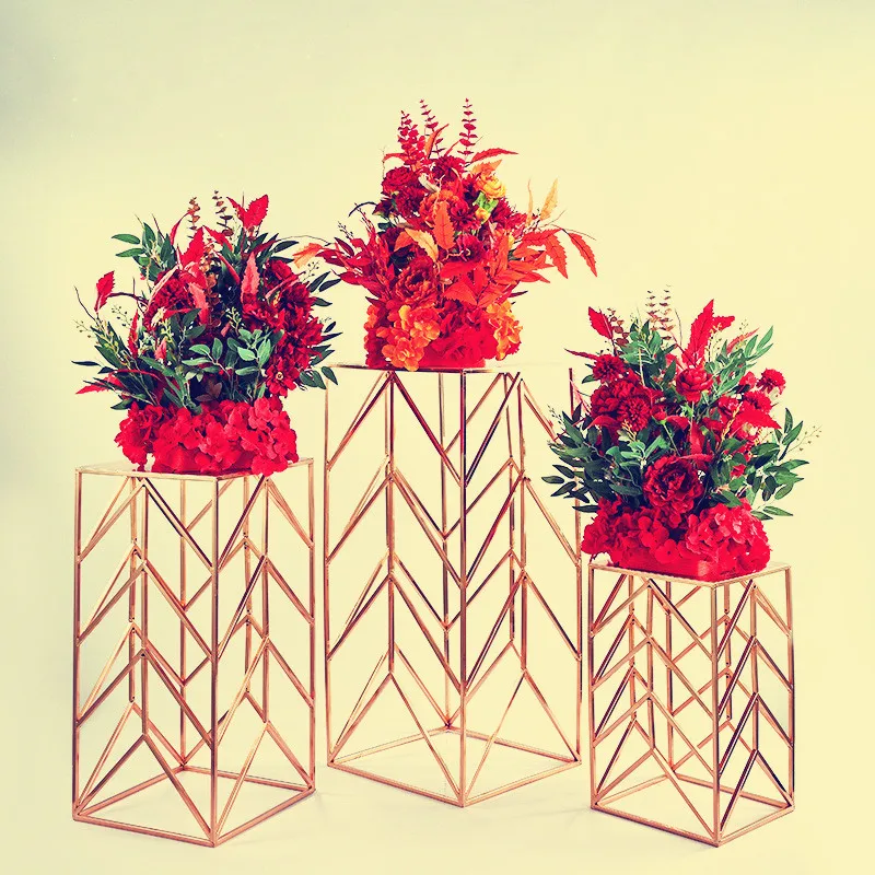 

3Pcs Metal Square Table Dessert Stand Flowers Vase Road Lead Candelabra Centerpieces Wedding porps Christmas deco