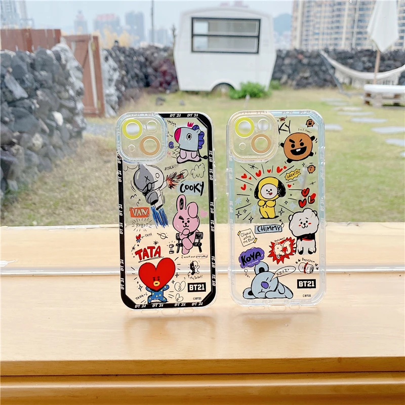 

Cute Cartoon B-BT21 Phone Case For Iphone 11 12 13 Pro Max X Xs Xr 7 8 Plus Angel Eyes Transparent Protector Cover
