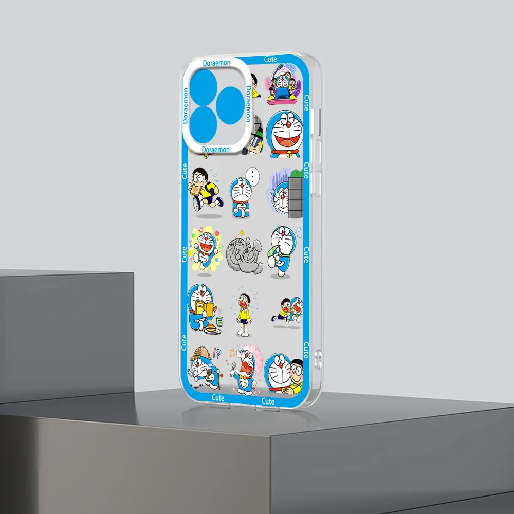 Фото Милый мультяшный аниме D-Doraemon для iPhone 12, 11, 13, 14, 15, 16 Max Pro Plus, мини-защитный чехол, прозрачная рамка №2
