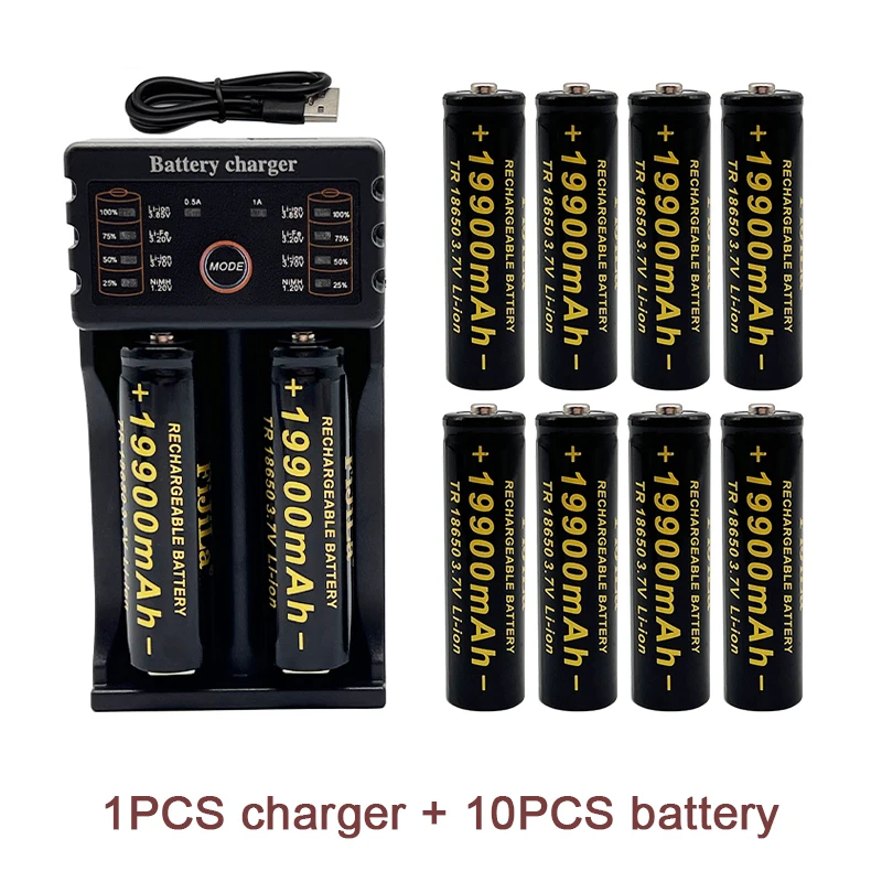 

100% New 18650 Lithium Batteries Flashlight 18650 Rechargeable-Battery 3.7V 19900 Mah for Flashlight +201 Charger