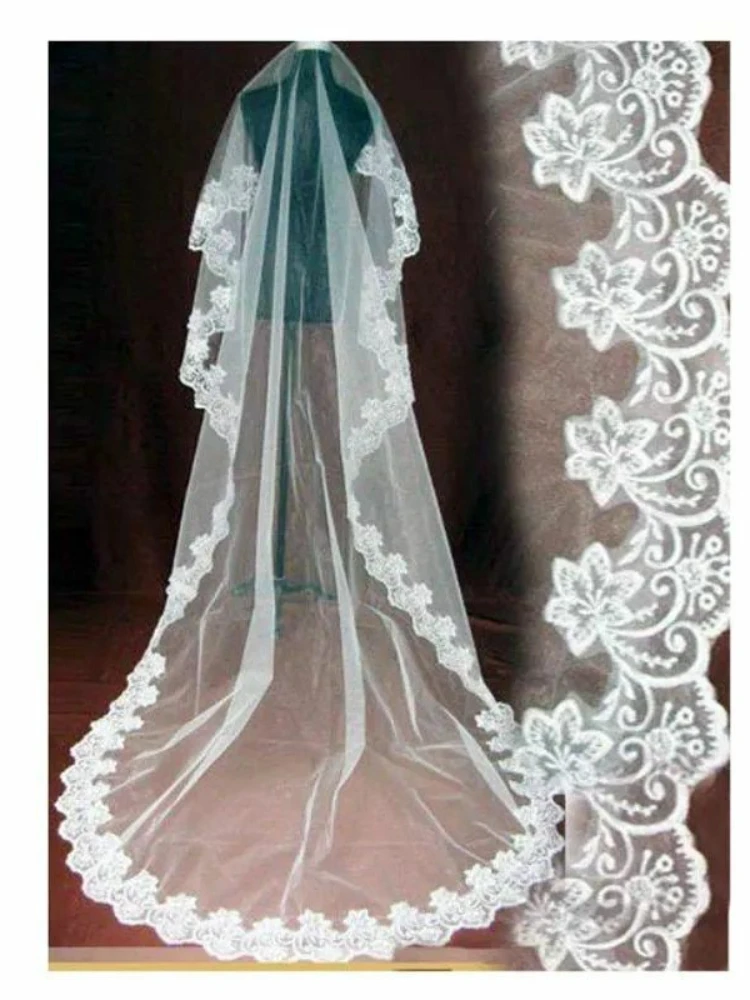 

Lace Edge Cathedral Veil Polyesters Appliqued Elegant Bridal Veils Wedding Wears
