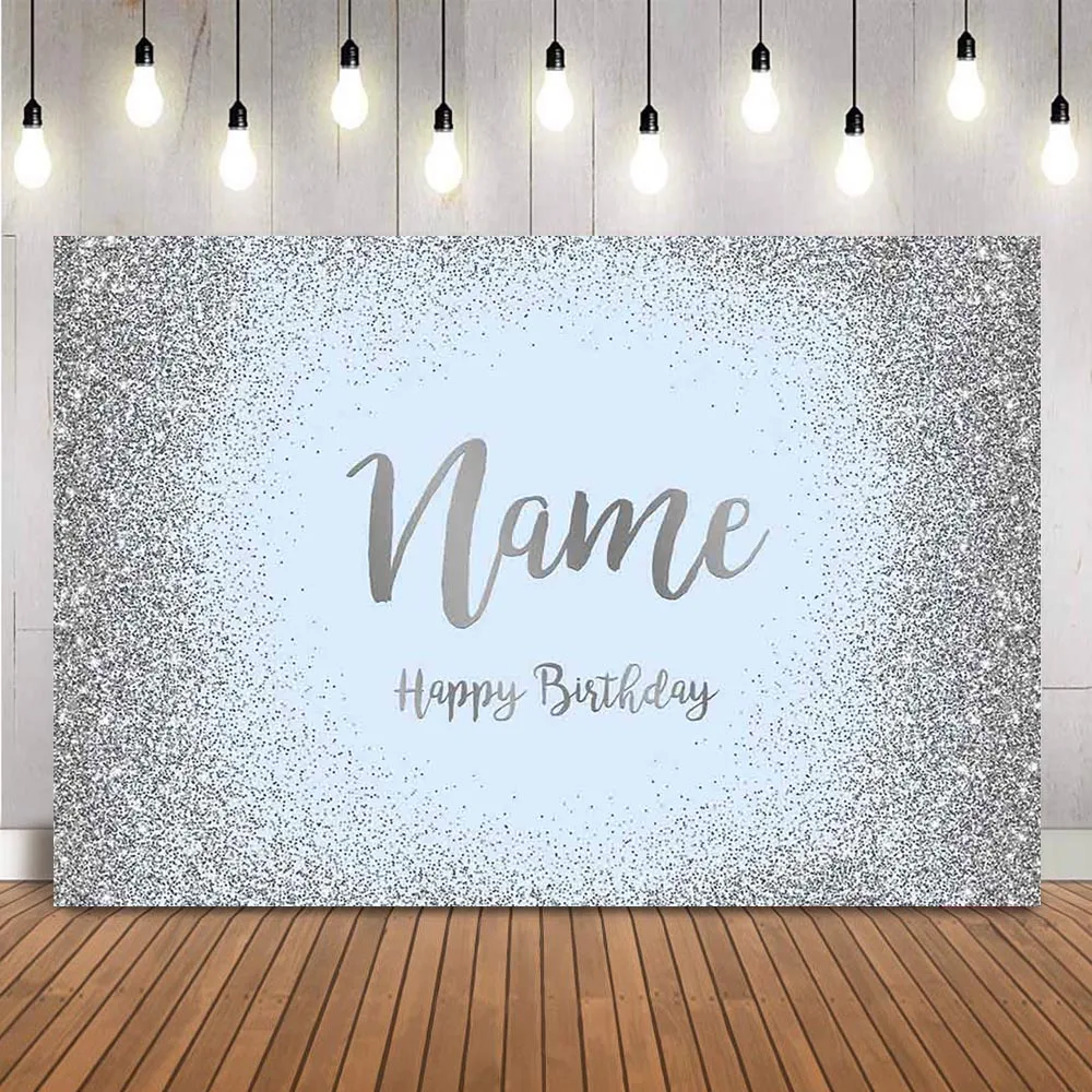 

Blue Birthday Customize Background Customize Sliver Glitter Photo Booth Background Happy Birthday Party Decoration Photocall