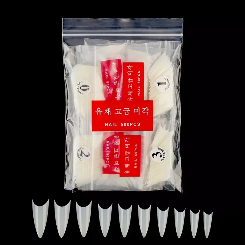 

500Pcs False Nail Art Tip Stilettos Acrylic UV Gel False Nail Extension Sharp Transparent White Natural France Style Nails