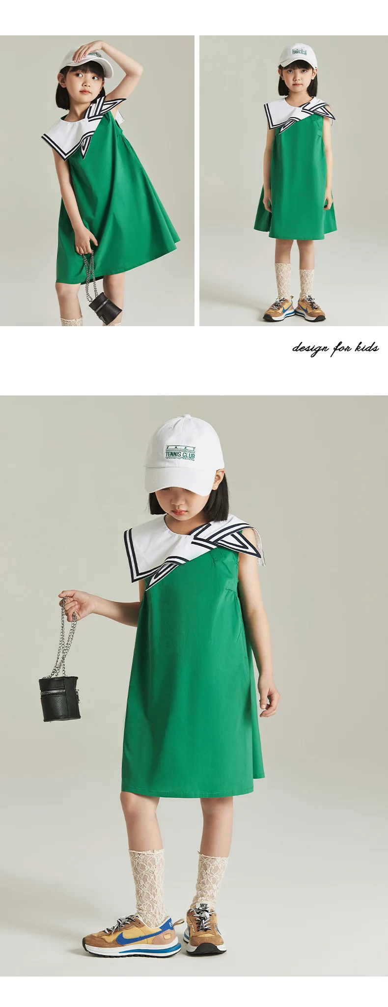 Платье для маленьких девочек платье лето 2024 новинка детский темно-синий воротник