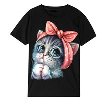 womens t shirt cat print short sleeve t shirt loose thin black t shirt trend plus size