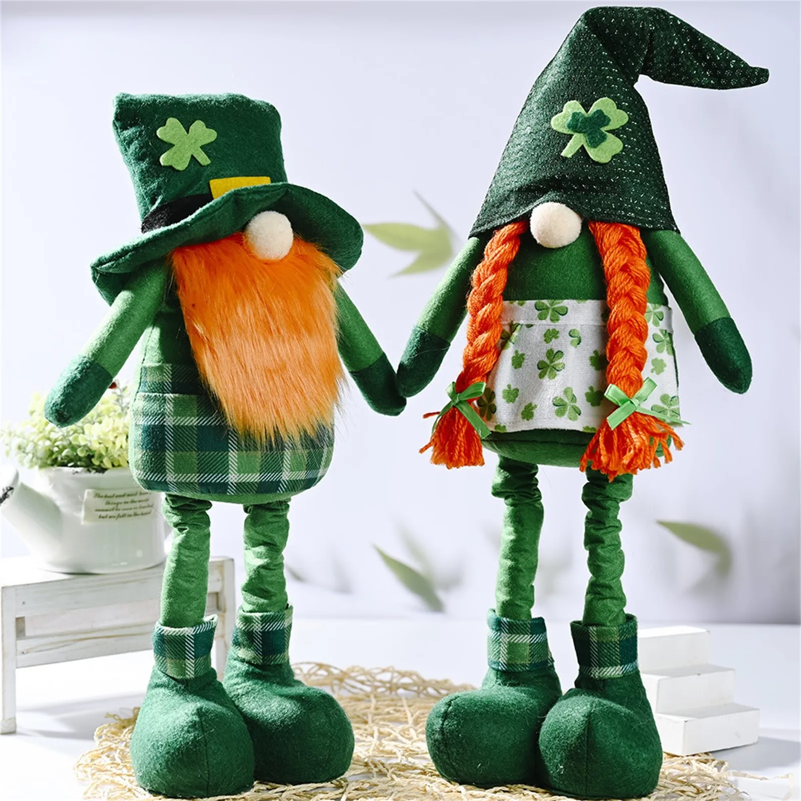 

2PC St. Patrick's Day Gnome Dwarf Faceless Doll Elfs Dwarf Ornaments Handmade