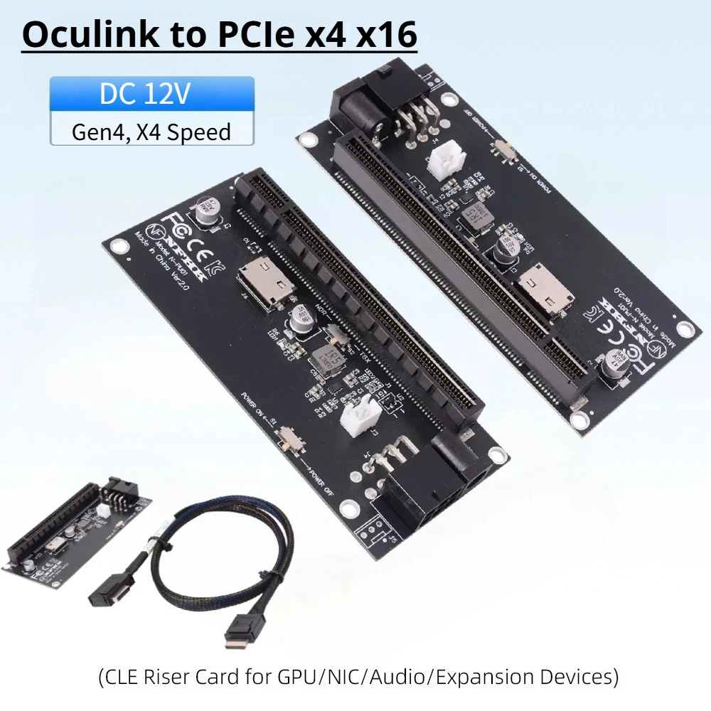 Фото Адаптерная карта OCuLink SFF-8612 на PCIe X4 X16 для графического процессора, питание DC 12V, Gen 4.0 3.0, SSF-8611 4i, 90 градусов, для материнской платы и видеокарты. №2