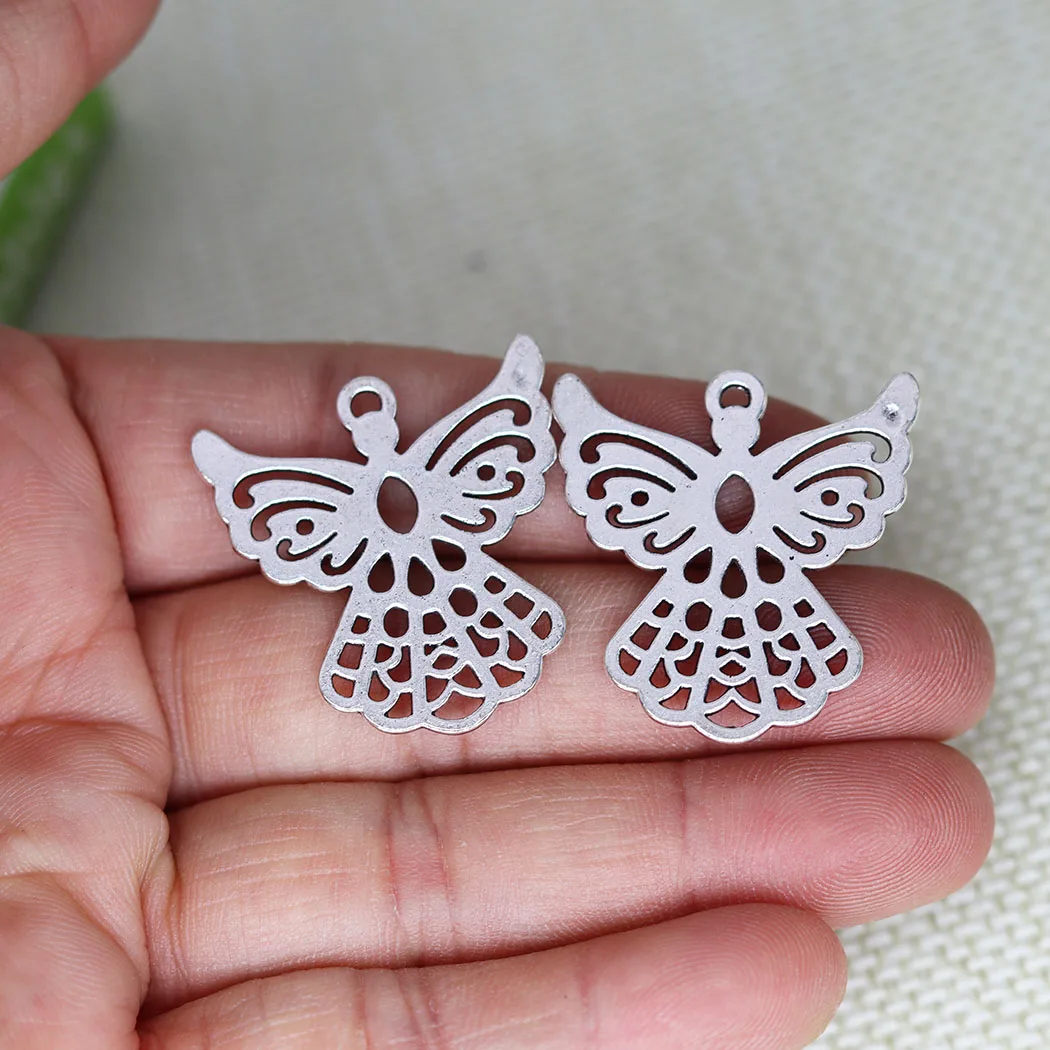 

10pcs/Lot Angel Wing Charms Peace Lucky Pendant for Aesthetic Accessories Handmade DIY Jewelry Making Supplies 28x27mm