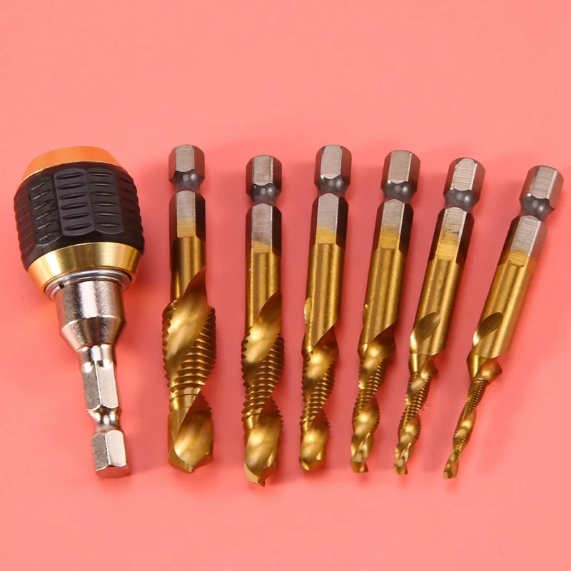 7 шт. титановые комбинированные сверла набор бит портативный винт 1/4 с