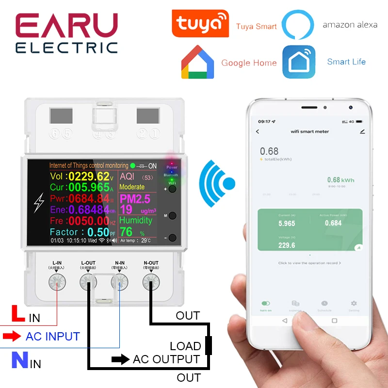 

EARUELECTRIC AT4PW 100A Туя WiFi Счетчик электроэнергии