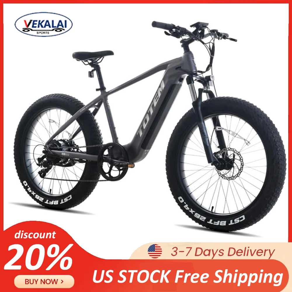 

Totem Bulldog 750W Adults Electric Bike 48V 14.5Ah Removable Battery 7-SPEED Electric Mountain Bike 26" x 4.0" Fat Tire Ebike