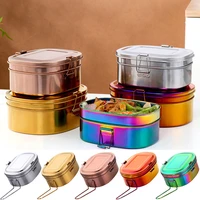 colorful stainless steel double layer lunch box kids student fruit snack food container metal portable travel bento box camping