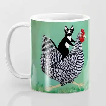 Cat on a Chicken Coffee Mug 11oz Funny Ceramic Coffee Mug  Friends Birthday Gift Mug