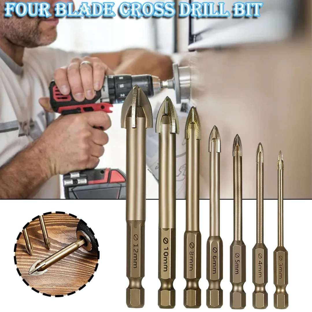 

7 PCS Multi Purpose Durable Cross Bits Precision Glass Ceramic Concrete Hole Opener Triangle Drill Carbide Glass Drill Bits