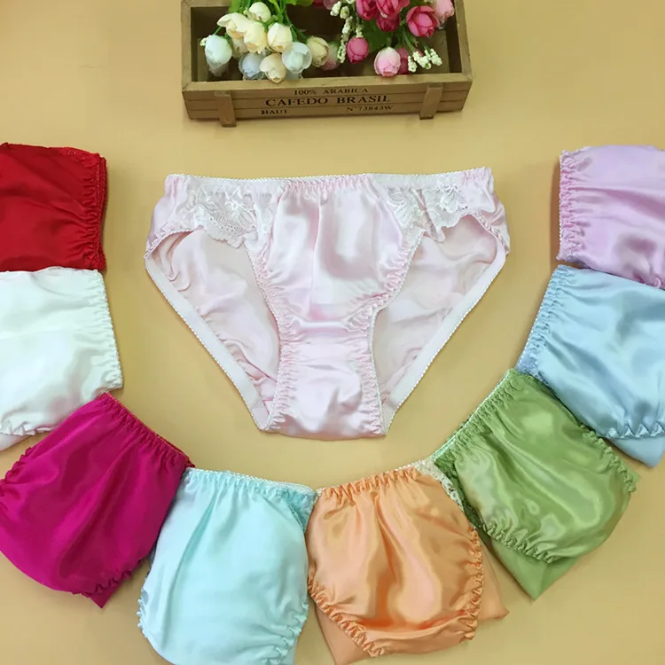 10pcs/lot Mulberry silk female silk briefs pure silk female panties lace decoration female pure silk panties