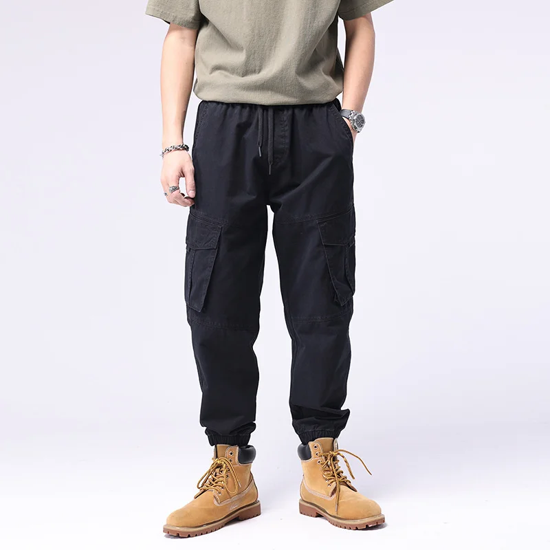 

Cargo Pants Men Casual Loose Elastic Waist Multi-pockets Streetwear 100% Cotton Breathable Korean Fashion M-4XL
