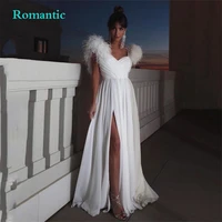romantic modern formal prom dress for women a line chiffon fur collar floor length sweetheart off the shoulder high slit 2022