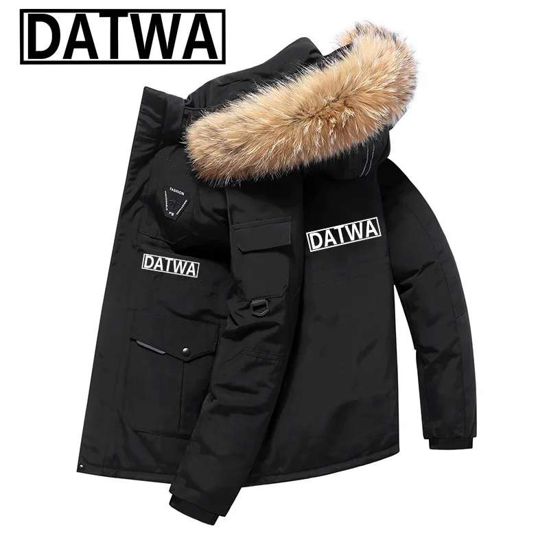 

Datwa New Winter Fishing Men's Sports Skiing Detachable Fur Collar Warm Down Jacket Mountaineering Leisure Print Hooded Coat