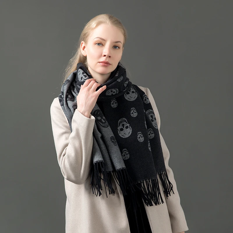 

Luxury Winter Scarf Women's Cashmere Warm Cashmere Scarf Ladies Luxury Skull Scarf Thickened Soft Shawl Wrap