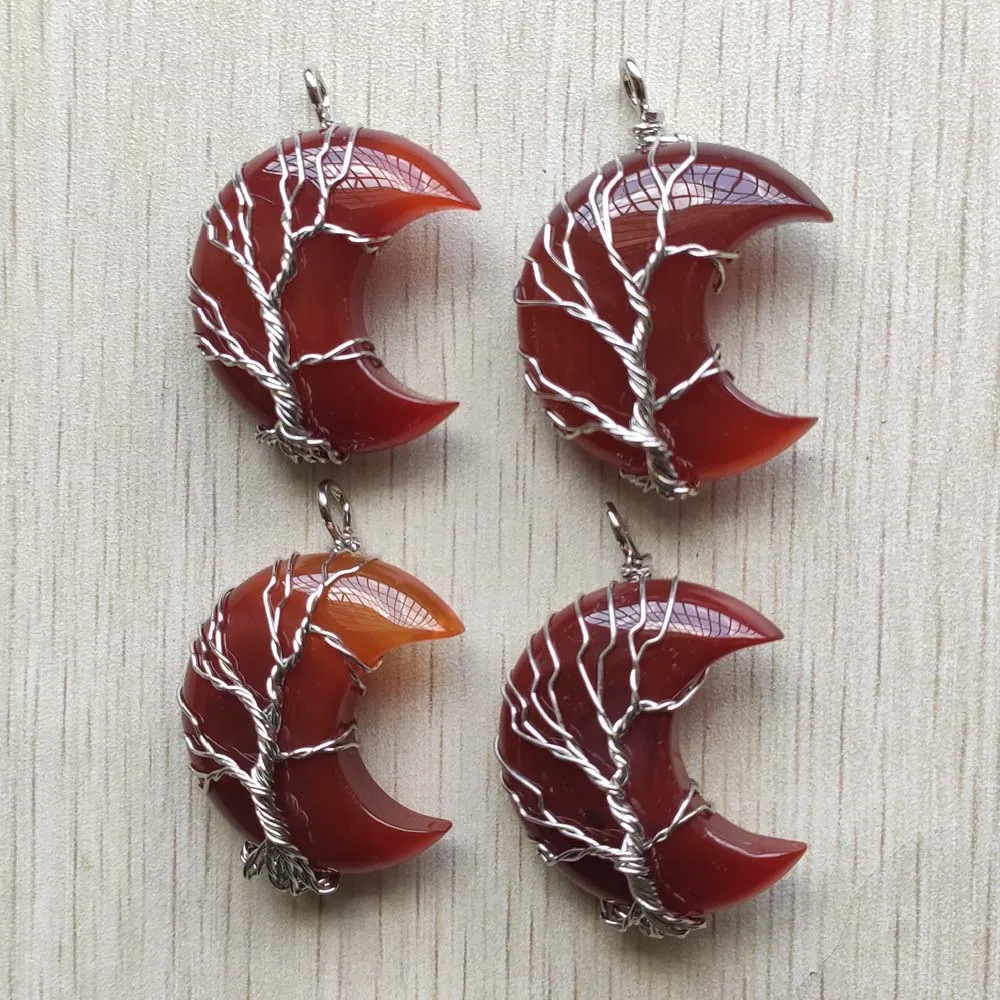 

Beautiful Natural red onyx Handmade tree of Life Moon pendants for For Men Women Jewelry Wholesale 4pcs/lot free shipping