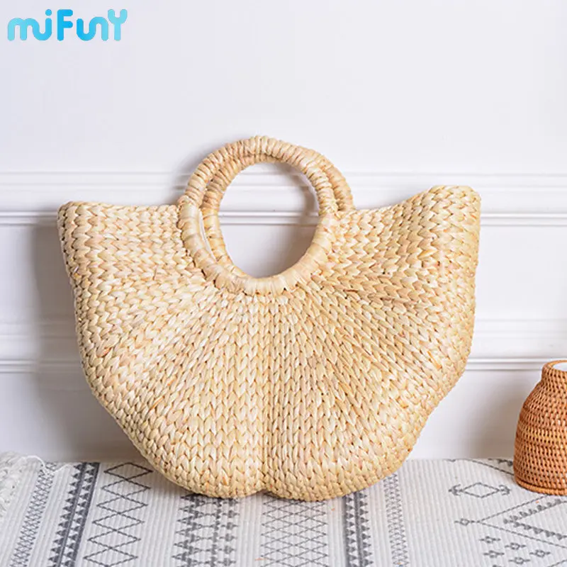 

Плетеная Сумочка MIFUNY из ротанга, красивая поясная сумка на плечо, соломенный тканый японский ручной работы с Луной и молнией