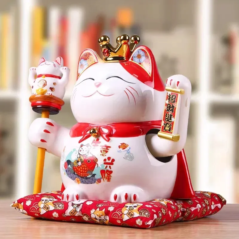 9 5-дюймовый керамический орнамент Beckoning Cat Maneki Neko украшение фэн-шуй качели Lucky Fortune
