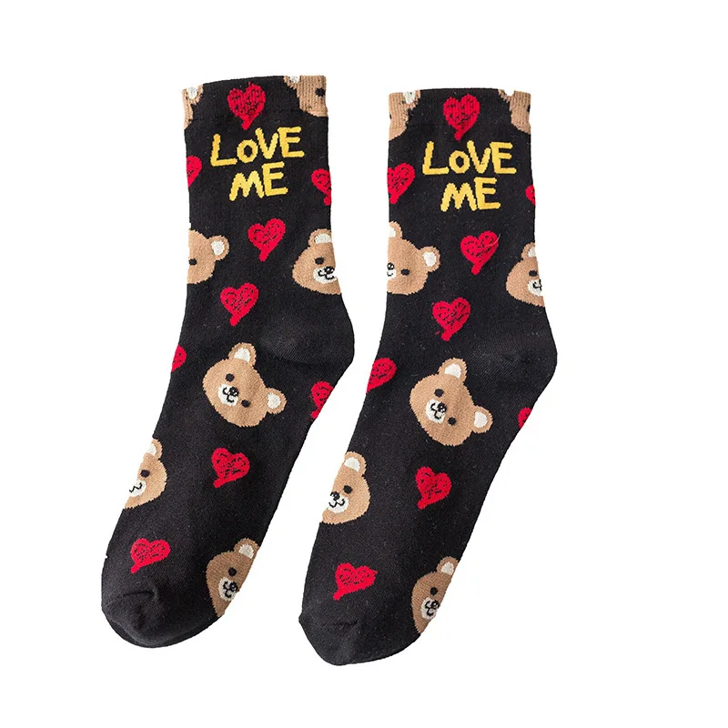 5 Pairs Cute Colorful Lovelty Harajuku Kawaii Women Socks Cartoon Cat Dog Panda Girl Cotton Casual Socks
