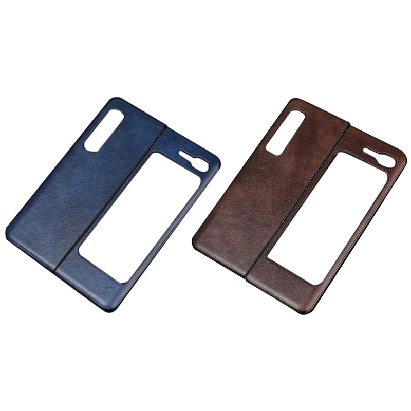 

2 Pcs For Samsung Galaxy Fold Case PU Leather Litchi Pattern Skin Hard Cover Blue & Brown