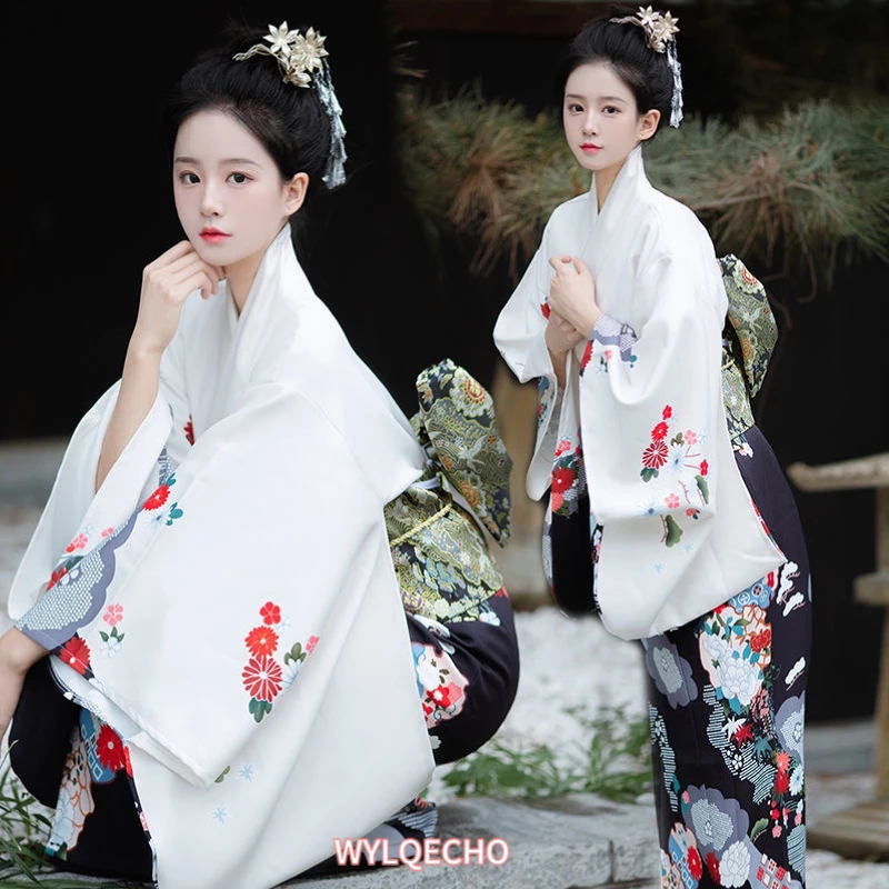 

Традиционное японское кимоно, платье с цветочным принтом Оби, женский костюм, хаори юката, кимоно Geisha, комплекты одежды
