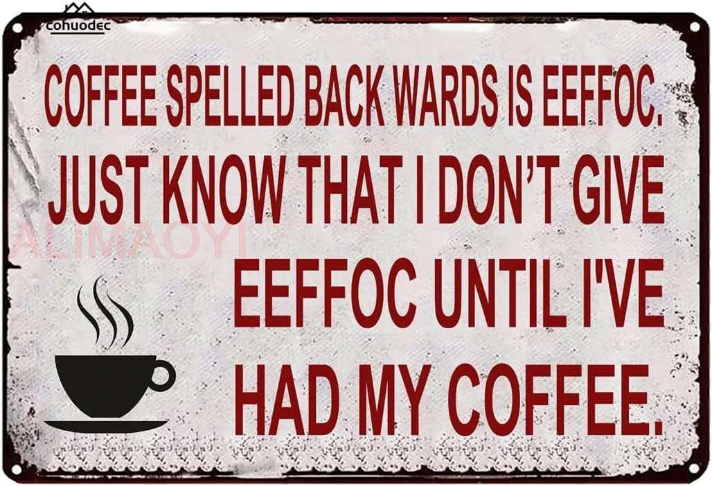 Кофе заклинает назад — это эфокус. Знаки в деревенском стиле. Забавные знаки.