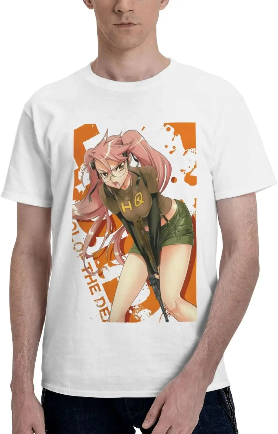 Фото Рубашка аниме Highschool of The Dead Saya Takagi, мужская повседневная футболка с круглым вырезом, дышащая футболка с короткими рукавами №1