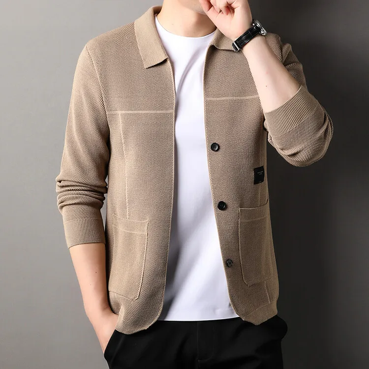 Весенне-осенний мужской свитер с лацканами кардиган одежда для папы молодежи и